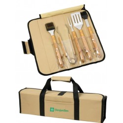 5 Piece BBQ Set (Bamboo) in Roll-Up Case
